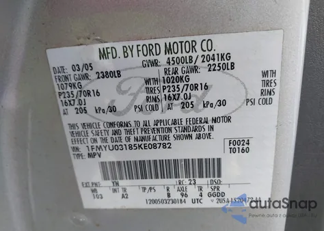 2005 Ford Escape Xlt из США, поврежденный, VIN 1FMYU03185KE08782